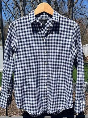 J.Crew Women’s Navy & White Gingham Boy Fit Long Sleeve Button Down Shirt Sz 4P